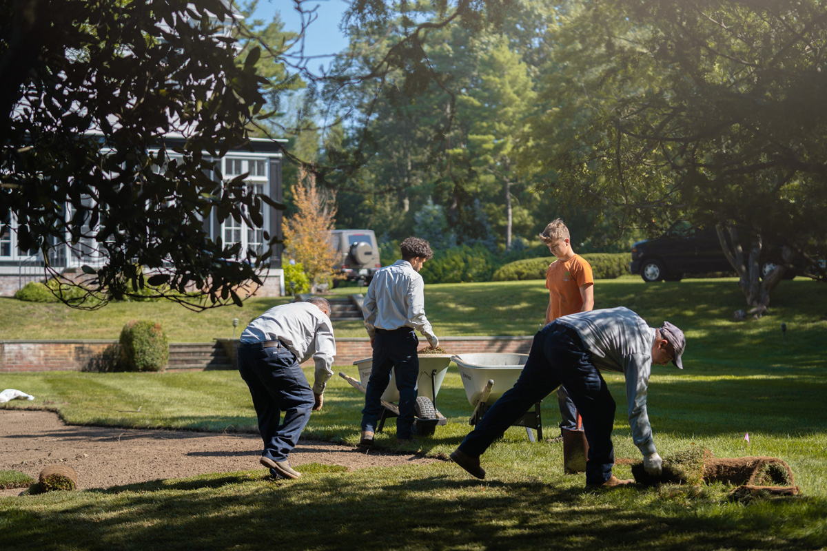 Landscape construction crew at work